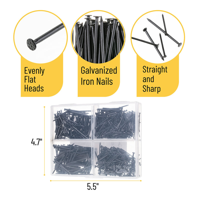 [Australia - AusPower] - Mr. Pen- Nail Assortment Kit, 600 Pcs, 4 Sizes, Black, Small Nails, Nails for Hanging Pictures, Finishing Nails, Wall Nails for Hanging, Pin Nails, Hardware Nails, Assorted Nails, Galvanized Nails. 
