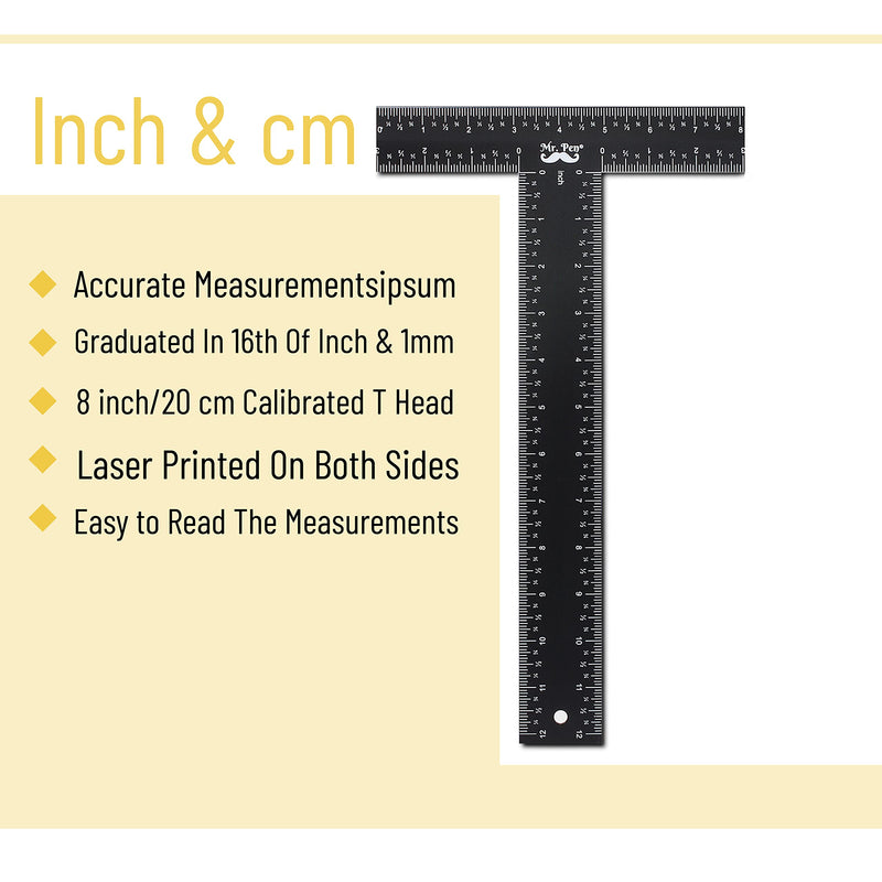 [Australia - AusPower] - Mr. Pen - T Square, T Ruler, 12 inch Metal Ruler, T Square Ruler, Drafting Tools, Architect Ruler, Set Square, Drafting Ruler, Tsquare, Truler, Architectural Triangle, Tee Ruler, L Square, Scale Ruler 
