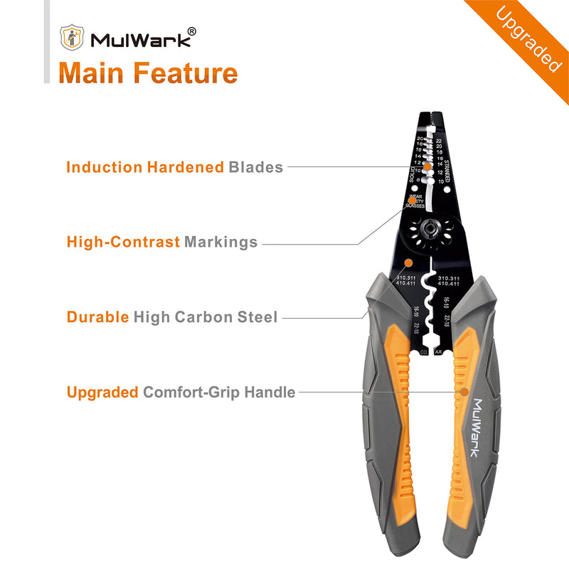 [Australia - AusPower] - MulWark 8" Heavy Duty Multi-Purpose Electrical Wire Stripping Tool (22 AWG - 8 AWG) Strippers, Snips, Crimpers & Pliers Insulated with Cutter, Best Tool For Professional Electrician - Upgraded 