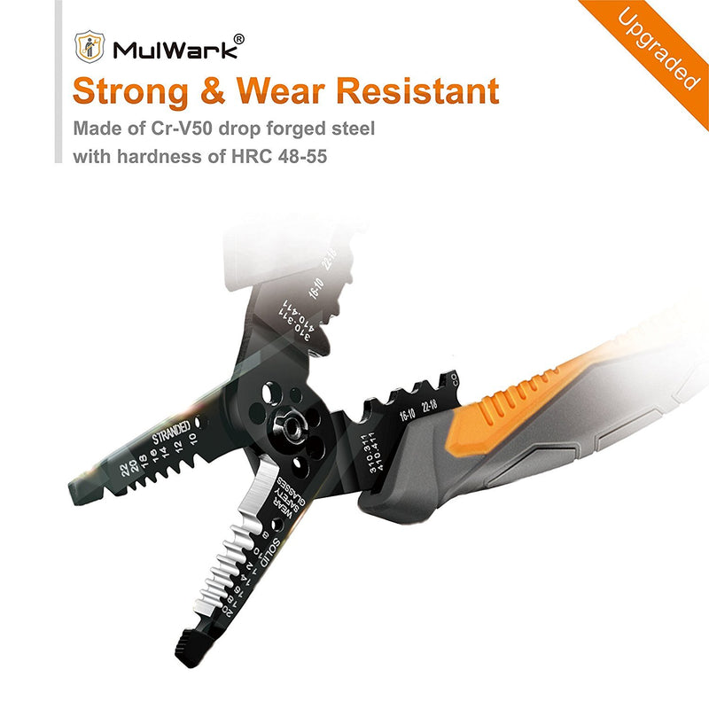 [Australia - AusPower] - MulWark 8" Heavy Duty Multi-Purpose Electrical Wire Stripping Tool (22 AWG - 8 AWG) Strippers, Snips, Crimpers & Pliers Insulated with Cutter, Best Tool For Professional Electrician - Upgraded 