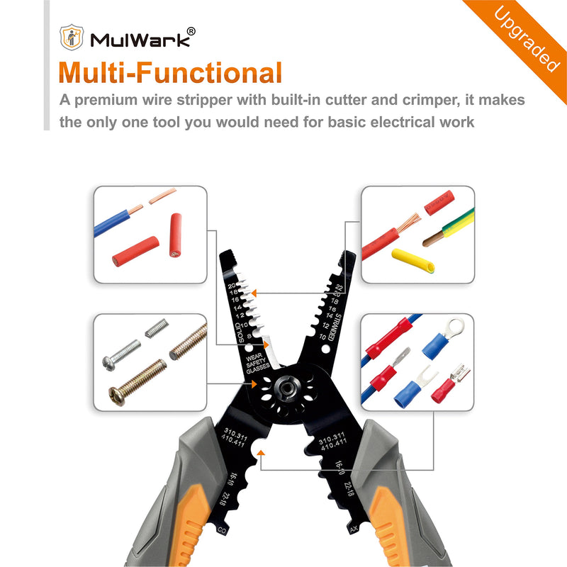 [Australia - AusPower] - MulWark 8" Heavy Duty Multi-Purpose Electrical Wire Stripping Tool (22 AWG - 8 AWG) Strippers, Snips, Crimpers & Pliers Insulated with Cutter, Best Tool For Professional Electrician - Upgraded 