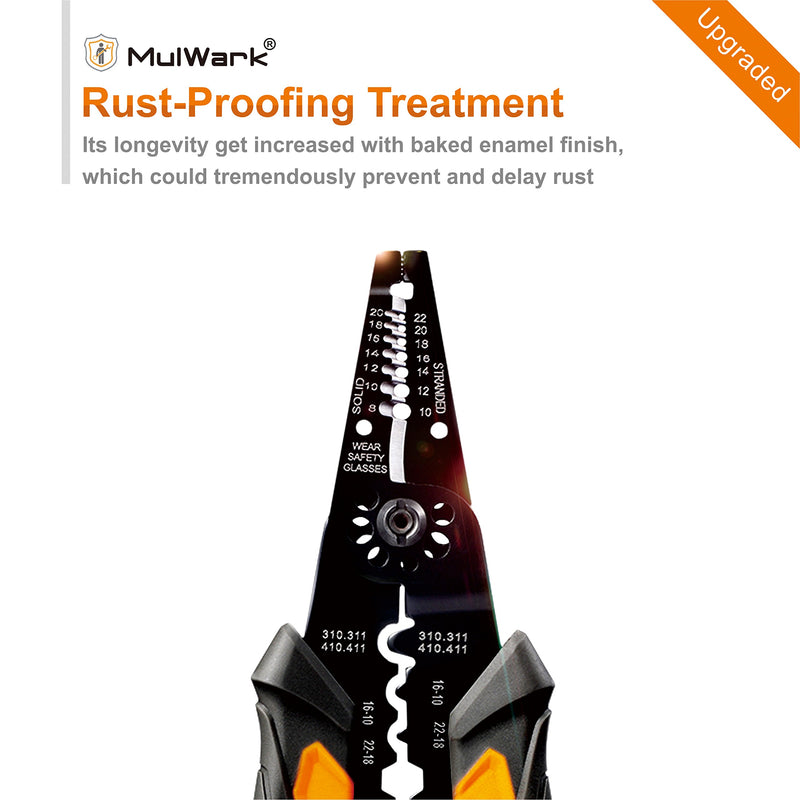 [Australia - AusPower] - MulWark 8" Heavy Duty Multi-Purpose Electrical Wire Stripping Tool (22 AWG - 8 AWG) Strippers, Snips, Crimpers & Pliers Insulated with Cutter, Best Tool For Professional Electrician - Upgraded 