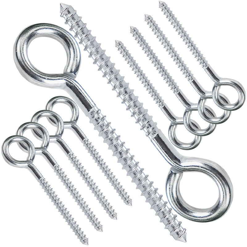 Set of 10 Muzata 3.5-inch stainless steel screw eye hooks for securing cables, wires, and attachments in indoor and outdoor projects.
