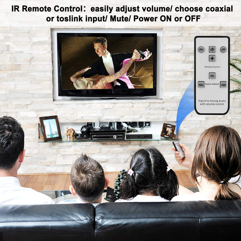 [Australia - AusPower] - Digital to Analog Audio Converter with Remote, 192KHz/24bit Digital Coaxial Toslink to Analog L/R RCA 3.5mm Audio with Both Toslink Cable and Coaxial Cable 
