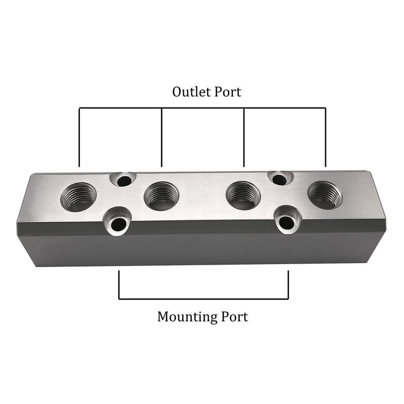 [Australia - AusPower] - 4 Way Pneumatic Manifold Air Distribution Block, G1/2 Supply Port, G1/4-Inch Output Port, Aluminum Alloy 4 Way 6 Port 