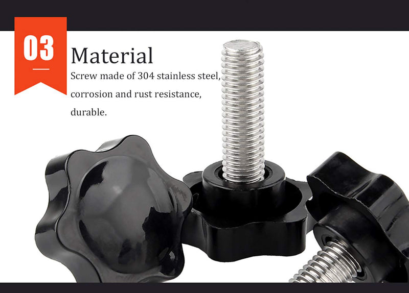 [Australia - AusPower] - M4 x 10mm Thread Clamping Knob, Thumb Screw, Star Hand Knob Tightening Screw Knob for Machinery, 30Pcs M4 x 10mm 