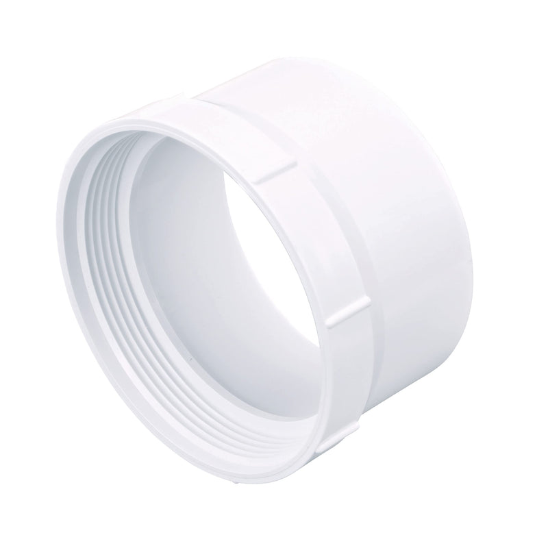 NDS Hub X FPT PVC S&D Female Cleanout Adapter, 4-inch accessory for plumbing systems, made of durable PVC.