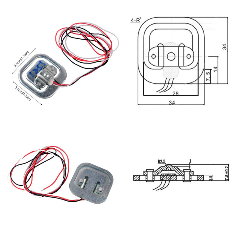 Nextion 4pcs 50kg load cell half-bridge strain gauge weight sensor with HX711 amplifier for Arduino projects.