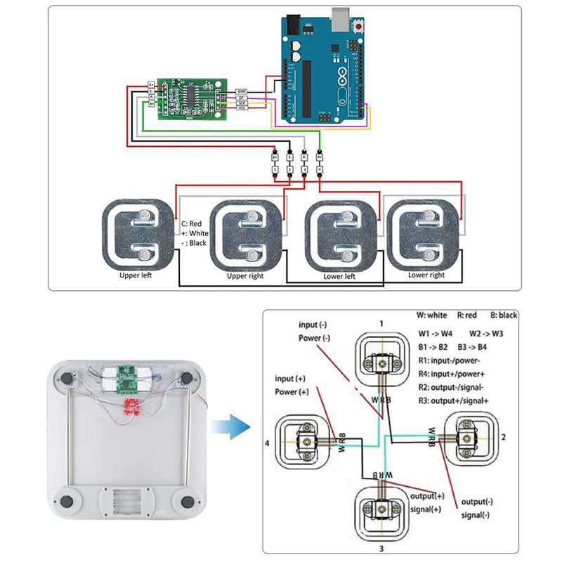 Nextion 4-pack 50kg load cell half-bridge strain gauge sensors with HX711 amplifier for Arduino weight measurement projects
