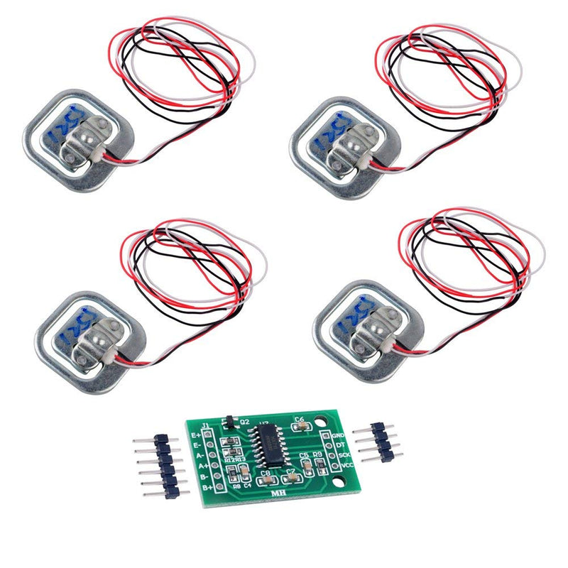 Nextion 4-pack 50kg load cell half-bridge strain gauge sensors with HX711 amplifier for Arduino body weight measurement projects.
