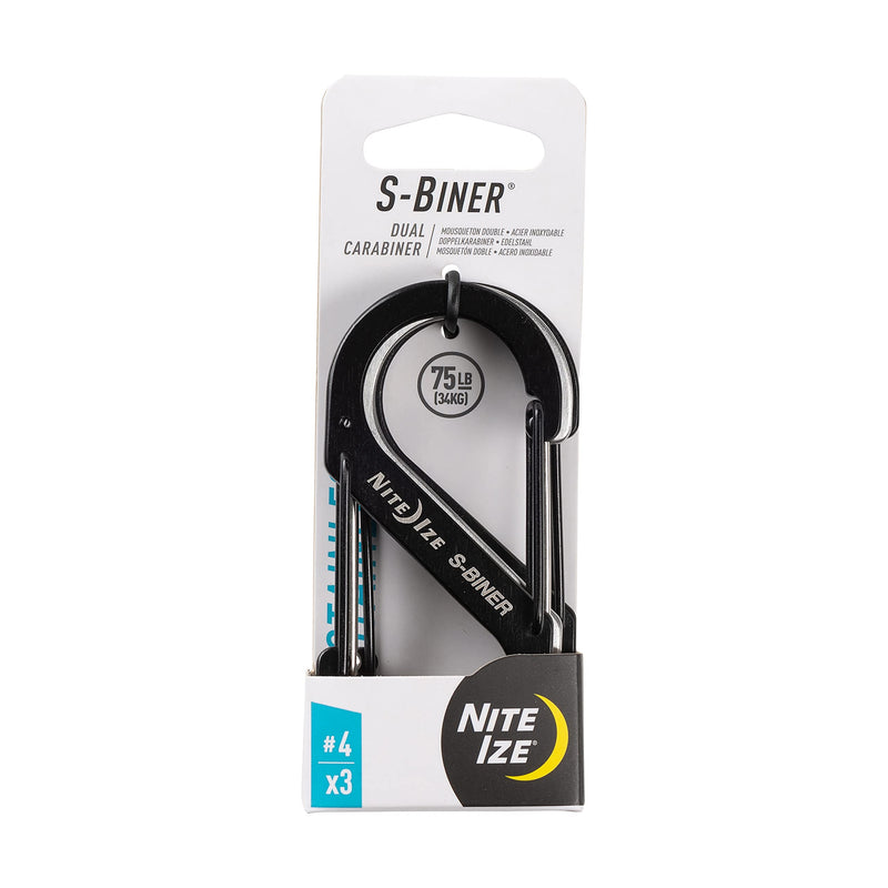 [Australia - AusPower] - Nite Ize, Inc. SB4-A1-3R3 Nite IZE S-Biner Stainless Steel 4, Gated Keys and Gear, 3 Pack, Black/Stainless Dual Carabiner 