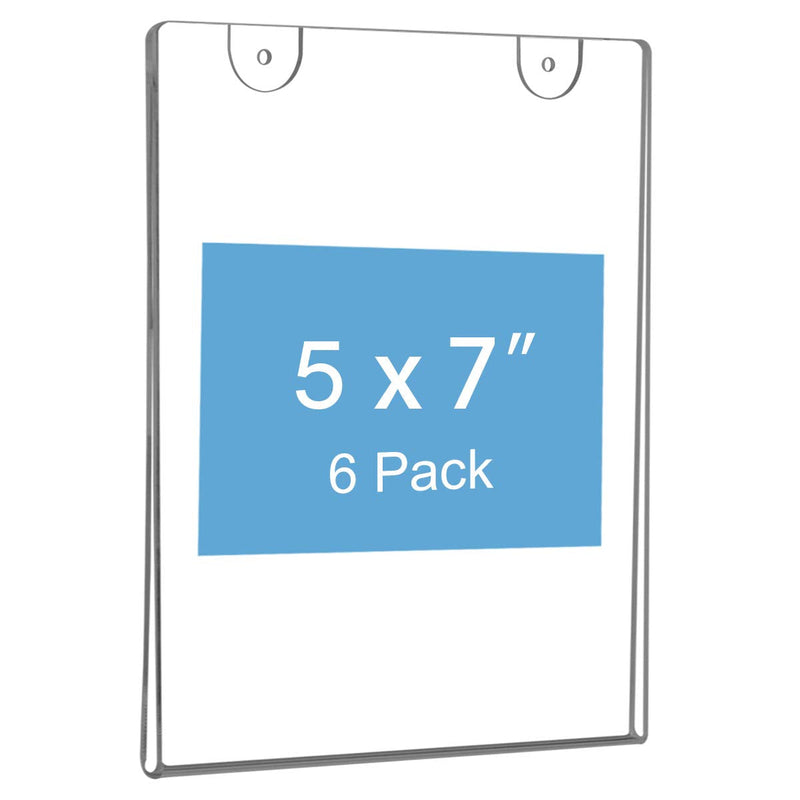 [Australia - AusPower] - NIUBEE 5x7 Acrylic Wall Sign Holder Vertical, Clear Plastic Ads Frame for Paper, Bonus with 3M Tape and Mounting Screws(6 Pack) 5×7 