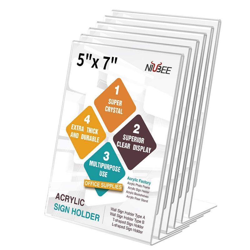 [Australia - AusPower] - NIUBEE Acrylic Sign Holder Bundle: 5x7" 6Pack + 8.5x11" 6Pack: Clear Slant Back Picture Frames, Desktop Flyer Document Paper Display Stand NB-Bundle-signslant6pc5x7 
