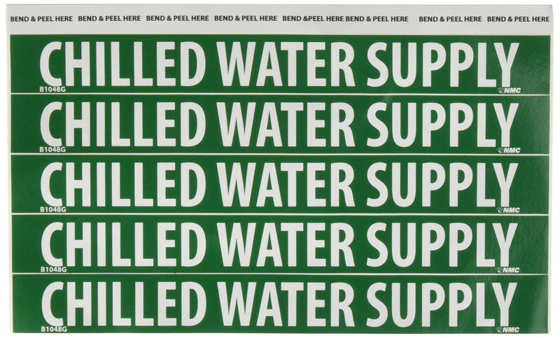 [Australia - AusPower] - NMC B1048G Pipemarkers Sign, Legend"Chilled Water Supply", 9" Length x 1" Height, 3/4" Letter Size, Pressure Sensitive Vinyl, White on Green (Pack of 25) 9 inches length 