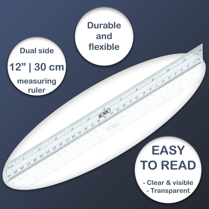 [Australia - AusPower] - NOKKO Clear Plastic Rulers Bulk 50 Piece Pack - Transparent 12 Inch / 30 Centimeter Ruler Class Set - Easy to Read School and Office Supplies for Kids, Students, Teachers and Artists 
