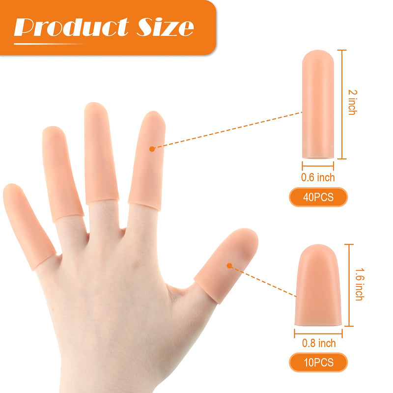 [Australia - AusPower] - 50 Pieces Gel Finger Cots Gel Finger Support Protector Gloves Gel Finger Cover Caps Silicone Finger Sleeves, 40 Pieces Long, 10 Pieces Short (Beige) Beige 