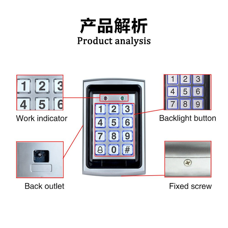 [Australia - AusPower] - 10pcs keyfobs +125Khz EM-ID Metal Case RFID Access Control Keypad with Back Light Support 1000 User 