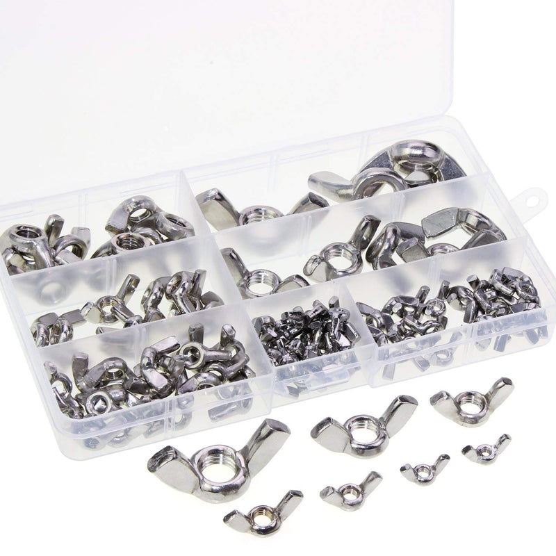 [Australia - AusPower] - OCR 100Pcs 7Sizes Butterfly Wing Nuts Assortment Kit, M3 M4 M5 M6 M8 M10 Sizes Stainless Steel Wing Nuts Fasteners 