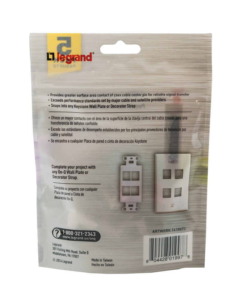 [Australia - AusPower] - Legrand - OnQ Recessed Keystone Coax Insert, F Keystone Connector, 3GHz Keystone F-81 Coupler, Nickel, White, 5 Pack, F3481WHV5 Pack of 5 