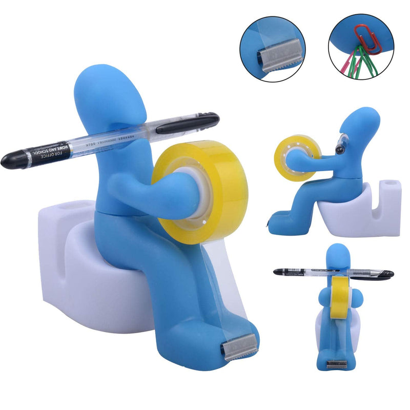 [Australia - AusPower] - Funny Office Gift - The Butt Station Desk Accessory Tape Dispenser, Paper Clip, Sticky Notes & Pen Holder, Gag Gift for Coworker (Blue) 