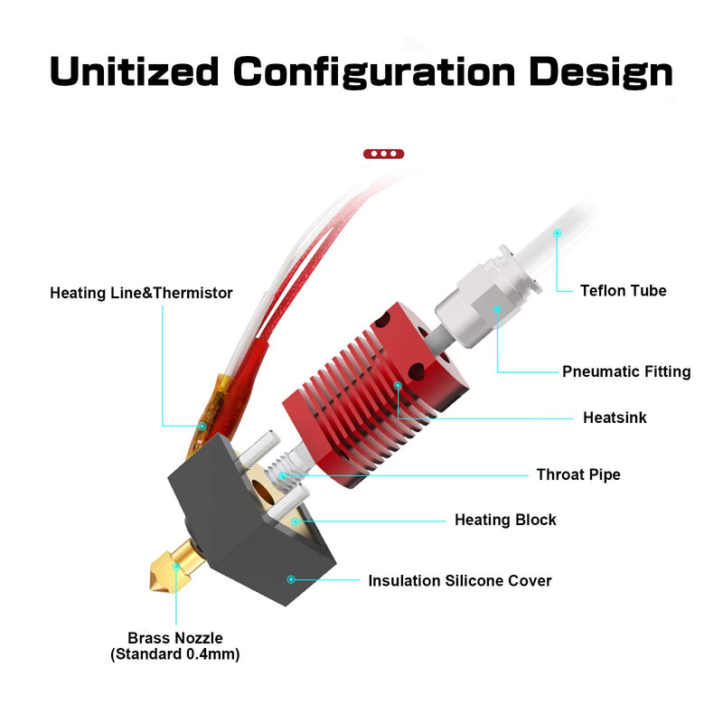 [Australia - AusPower] - Ender 3 Hotend, Authentic Creality Assembled Hotend Kit 3D Printer Parts with 5X 0.4mm Nozzles for Ender 3 Ender 3 V2 and Ender 3 Pro 