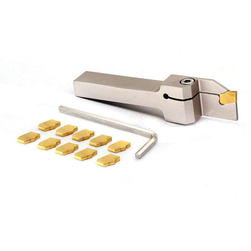 [Australia - AusPower] - OSCARBIDE 3/8"x1/2" Indexable Lathe Parting Grooving Holder with 10 Pieces GTN-2(QC1402) Carbide Inserts Heavy Duty Nickel Plated QA06R-20J Right -Hand Cut Off Tool 