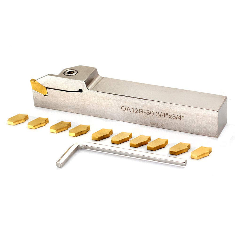 [Australia - AusPower] - OSCARBIDE 3/4" Indexable Lathe Grooving Parting Holder Heavy Duty Nickel Plated QA12R-30 Right -Hand Cut Off Tool with 10 Pieces Carbide Inserts GTN-3(QC1403) 