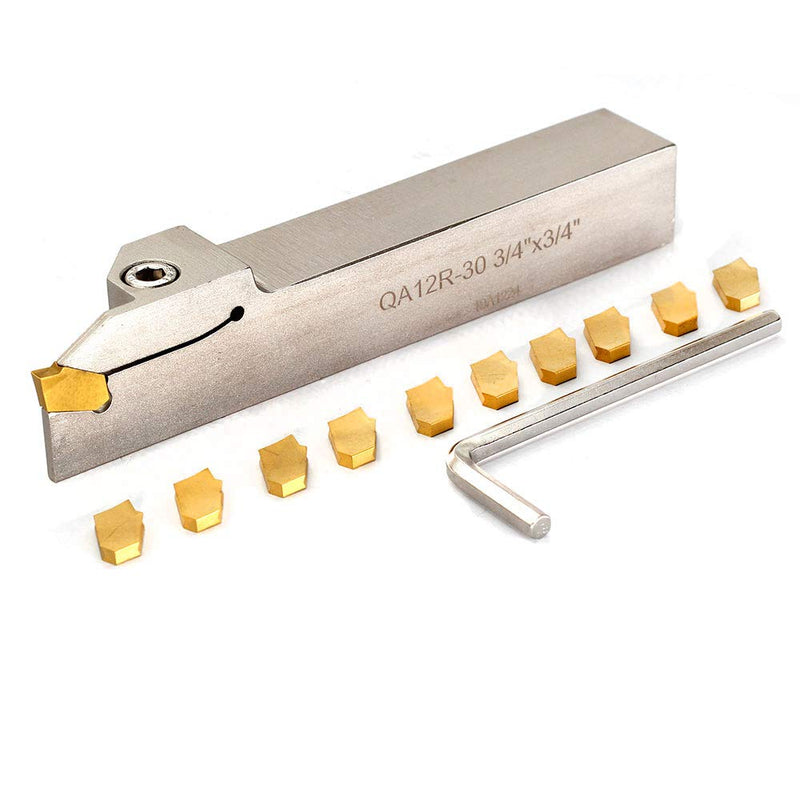 [Australia - AusPower] - OSCARBIDE 3/4" Indexable Lathe Grooving Parting Holder Heavy Duty Nickel Plated QA12R-30 Right -Hand Cut Off Tool with 10 Pieces Carbide Inserts GTN-3(QC1403) 