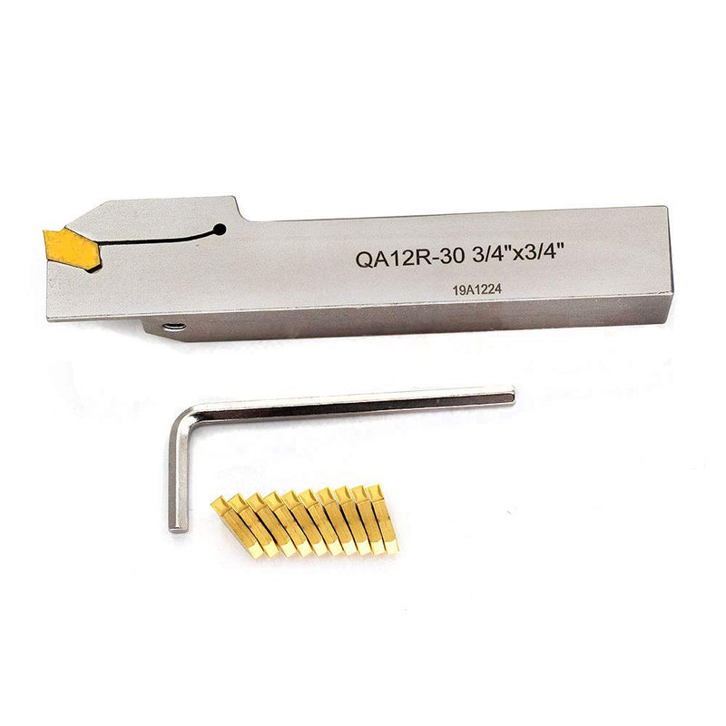 [Australia - AusPower] - OSCARBIDE 3/4" Indexable Lathe Grooving Parting Holder Heavy Duty Nickel Plated QA12R-30 Right -Hand Cut Off Tool with 10 Pieces Carbide Inserts GTN-3(QC1403) 