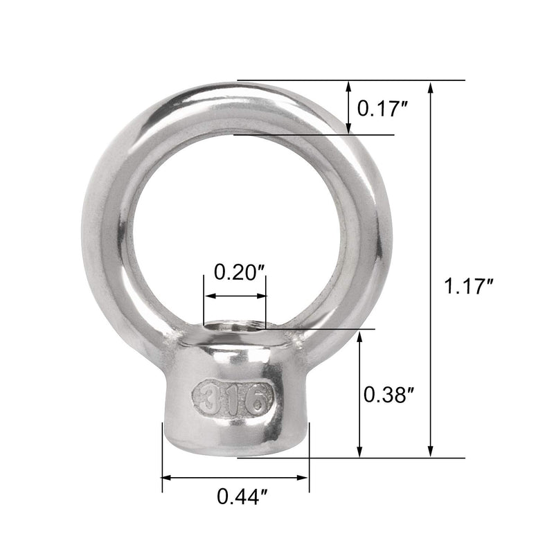 [Australia - AusPower] - PAGOW 4 Pieces Stainless Steel 316 Lifting Eye Nut, 1/4" UNC Heavy Duty Marine Grade, Hardware Ring Shaped Eye Bolt 