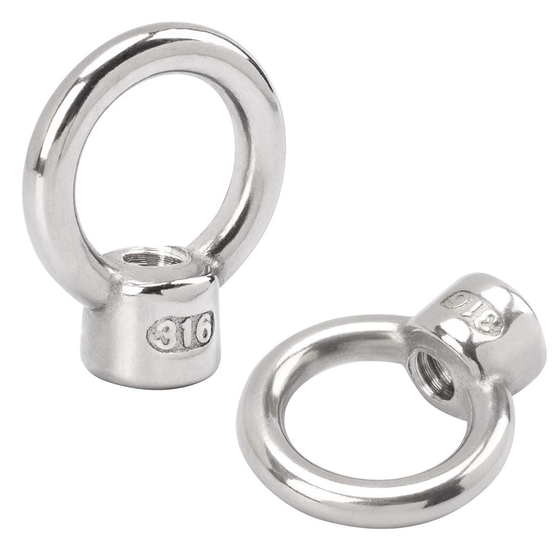 [Australia - AusPower] - PAGOW 4 Pieces Stainless Steel 316 Lifting Eye Nut, 1/4" UNC Heavy Duty Marine Grade, Hardware Ring Shaped Eye Bolt 