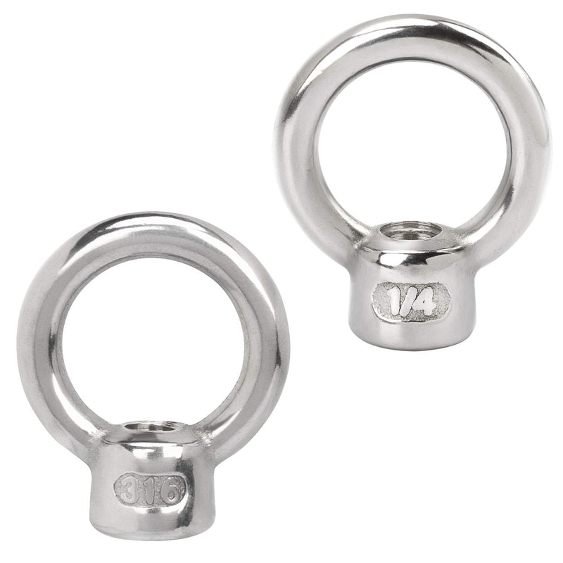 [Australia - AusPower] - PAGOW 4 Pieces Stainless Steel 316 Lifting Eye Nut, 1/4" UNC Heavy Duty Marine Grade, Hardware Ring Shaped Eye Bolt 