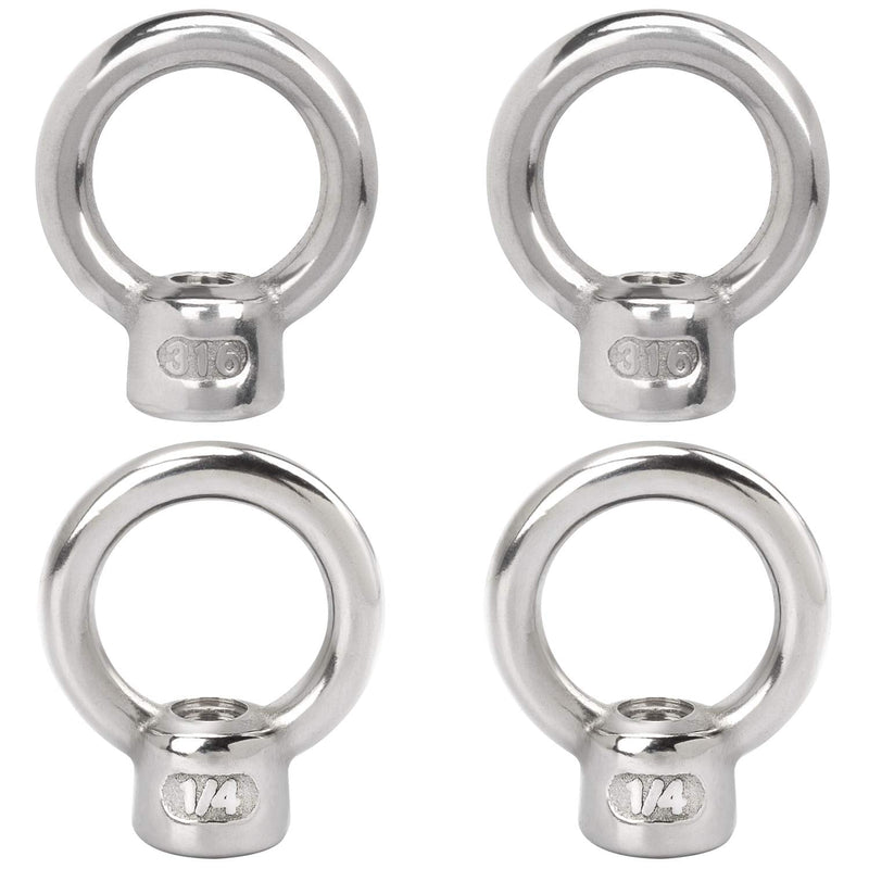 [Australia - AusPower] - PAGOW 4 Pieces Stainless Steel 316 Lifting Eye Nut, 1/4" UNC Heavy Duty Marine Grade, Hardware Ring Shaped Eye Bolt 