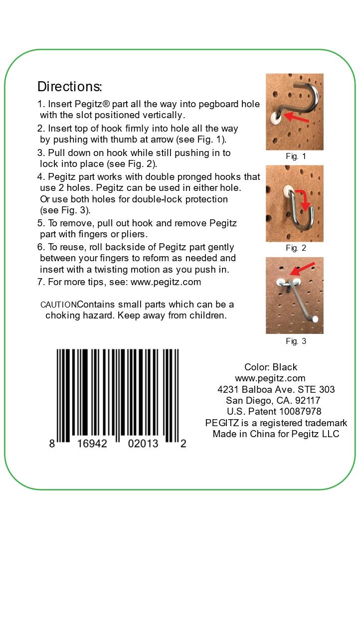 [Australia - AusPower] - Pegitz Pegboard Peg Locks 50PCS (1/4 inch, Black) 1/4 Inch 