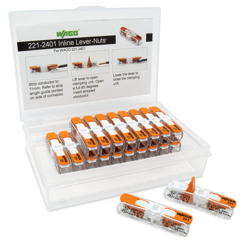 [Australia - AusPower] - WAGO 221-2401 Lever Nuts Compact Splicing Inline Wire Connectors with Case | 20pc 