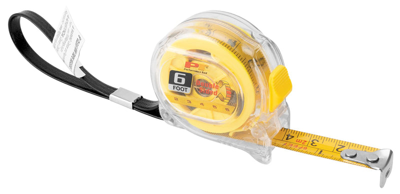 [Australia - AusPower] - Performance Tool 20233 6' Clear Mini Tape Measure, SAE & Metric Measurements Printed on Both Sides 