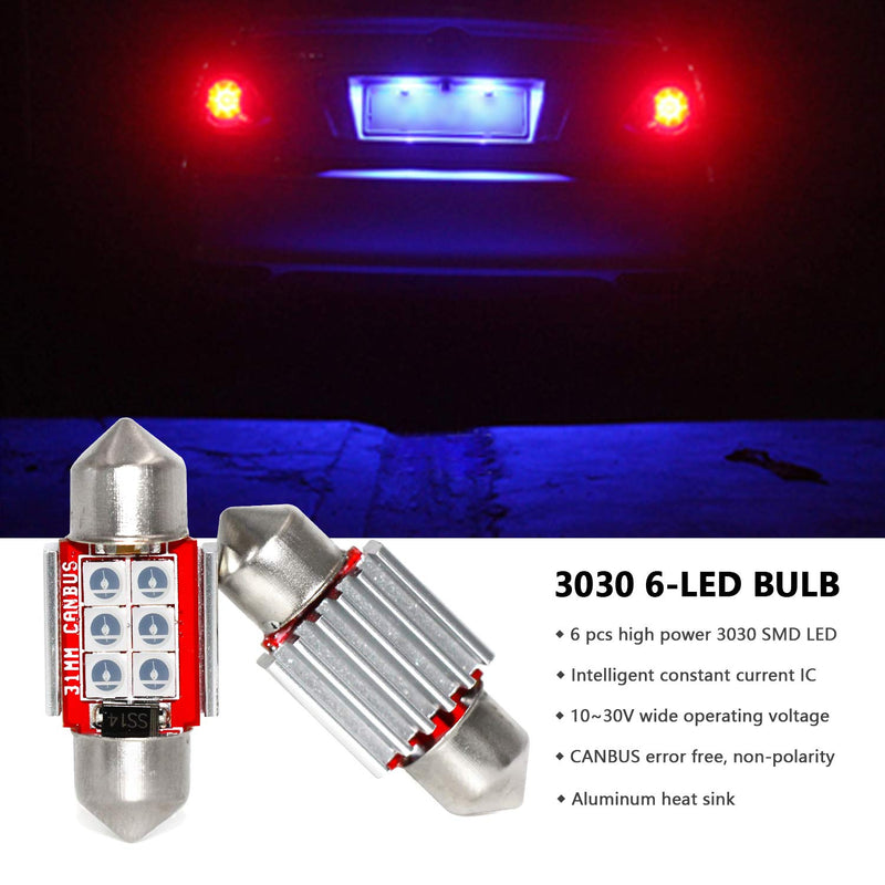 PHINLION Super Bright DE3175 LED Blue Bulb pack of 4, 1.25" 31mm festoon LED lamps for car interior map, dome, trunk, and courtesy lights.