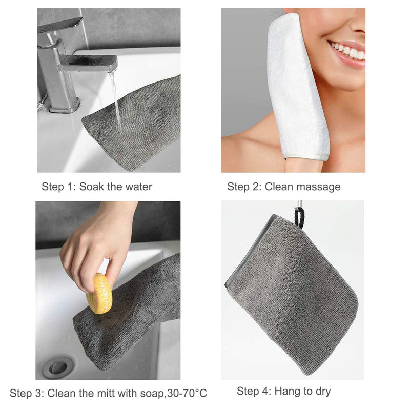 [Australia - AusPower] - PHOGARY 10 Pack Microfiber Body Wash Mitts, Soft Face Mitten, Bath Spa Cloth, Reusable Makeup Remover Mitt Gloves, European Style Wash Cloth,6×8inch, White and Grey 