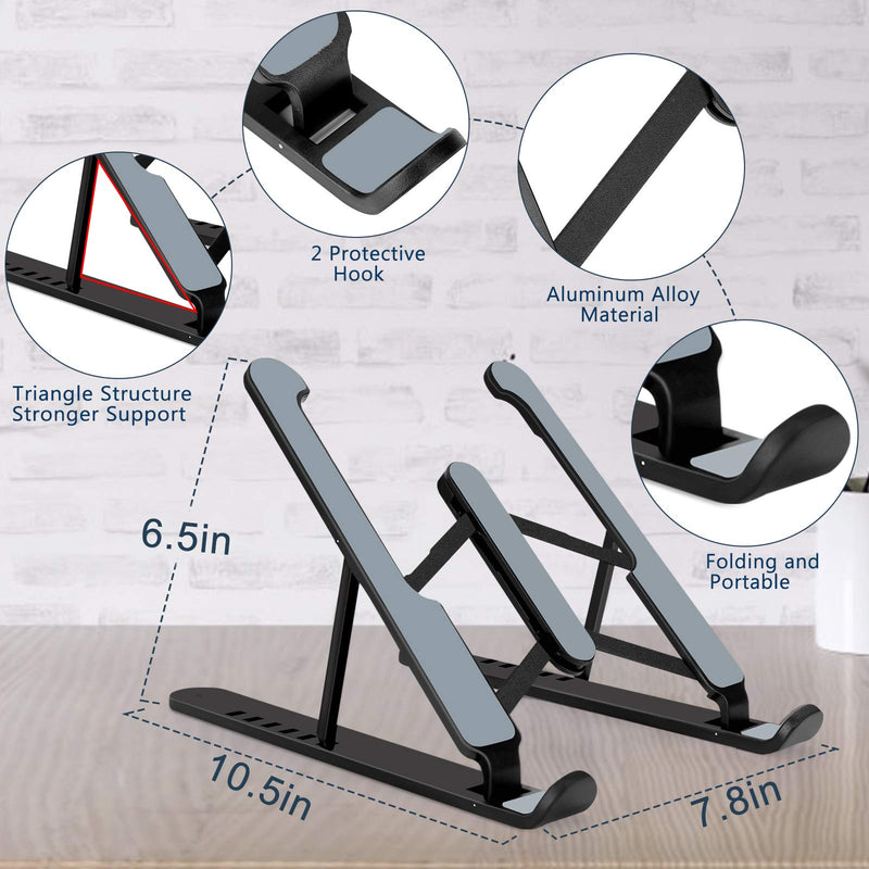 [Australia - AusPower] - pidien Portable Laptop Stand, Adjustable Laptop Holder Riser Computer Stand for Desk Notebook Stand Mount with Phone Stand Black 