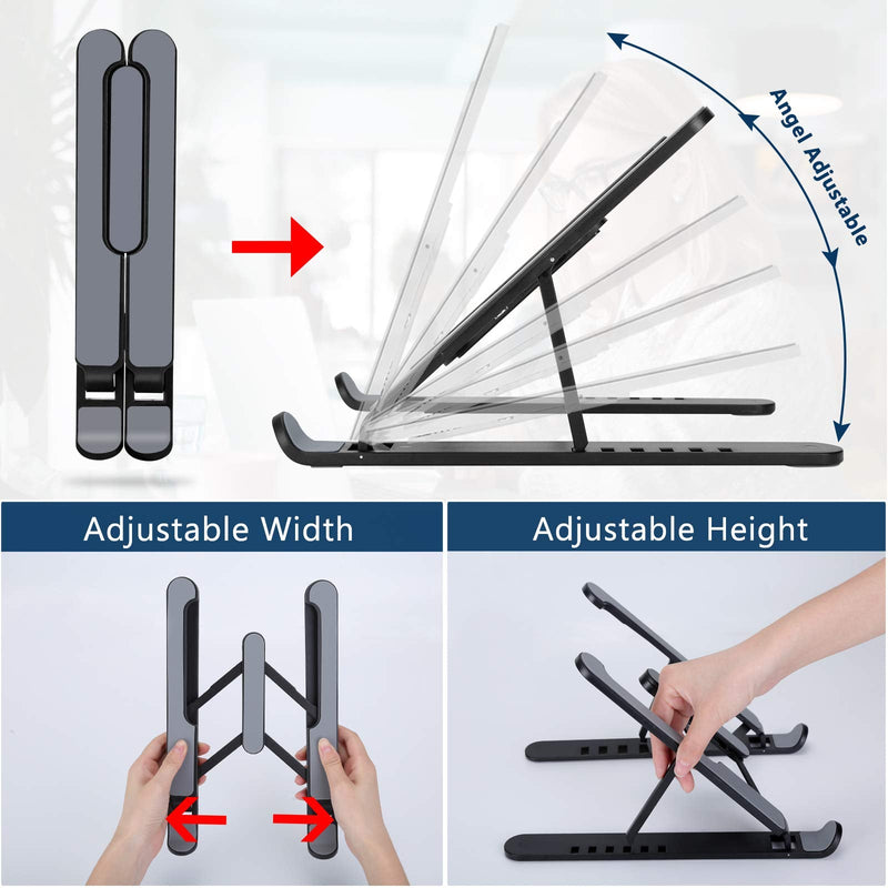 [Australia - AusPower] - pidien Portable Laptop Stand, Adjustable Laptop Holder Riser Computer Stand for Desk Notebook Stand Mount with Phone Stand Black 