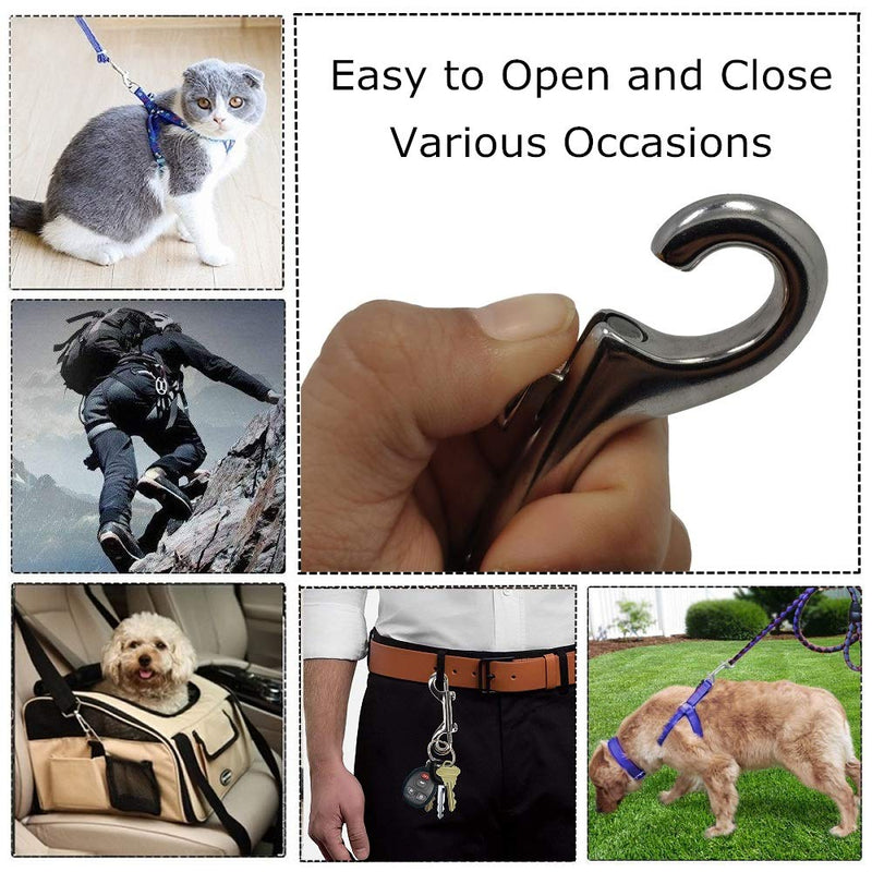Six zinc alloy bolt snaps with double-ended hooks, 3.5 inches long, for key chains, dog leashes, horse tack, and pet accessories.
