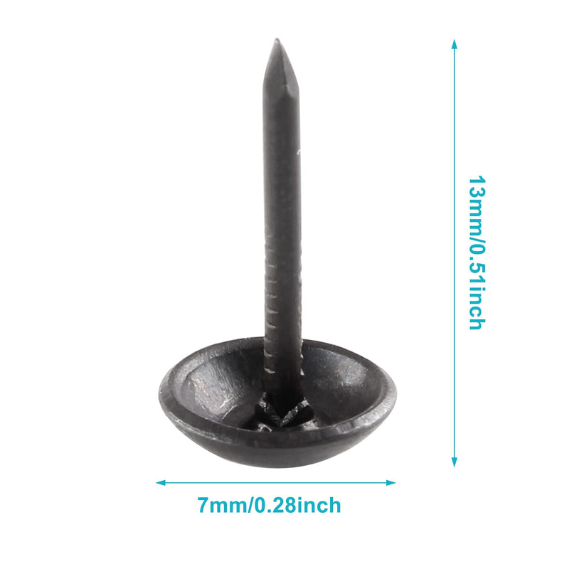 [Australia - AusPower] - Piutouyar 200 Pcs Black Upholstery Tacks Antique Metal Thumb Tacks Round Head Upholstery Pins for Upholstered Furniture Cork Board DIY Projects or Home Decor 7 x 13mm 