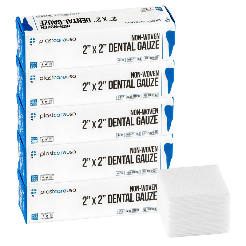 [Australia - AusPower] - 1000 4 Ply 2x2 Inch Non Woven Sponges, Non Sterile Dental Gauze, Esthetic Wipes, 5 Packs of 200 200 Count (Pack of 5) 