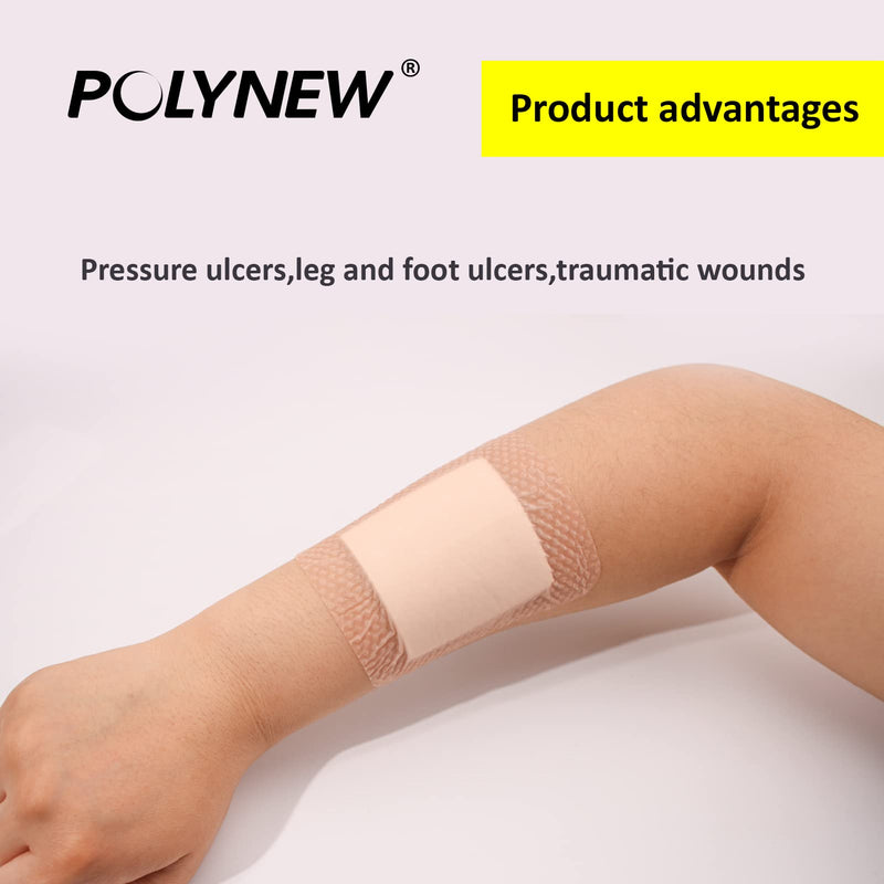 [Australia - AusPower] - Polynew Silicone Foam Dressing with Border, Adhesive 4"x4" Waterproof Wound Dressing Bandage for Wound Care 12 Packs 