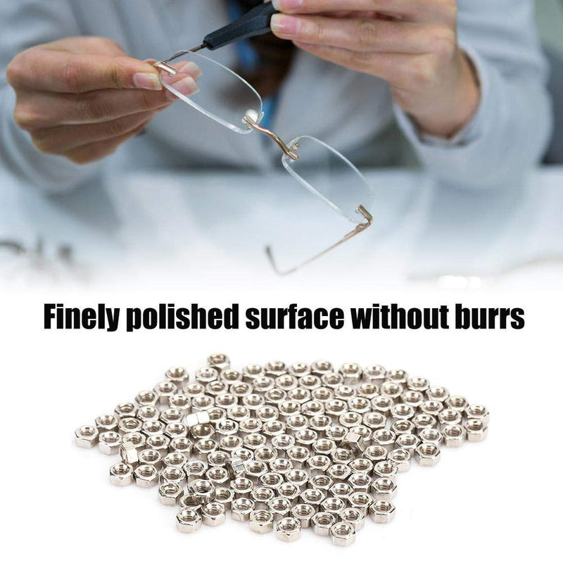 [Australia - AusPower] - 300 Pairs Rimless Glasses Screw, Hex Nuts 1.4 Nut Cap Eyeglasses Repairing Parts, Stainless Steel Sunglass Repair Tool 