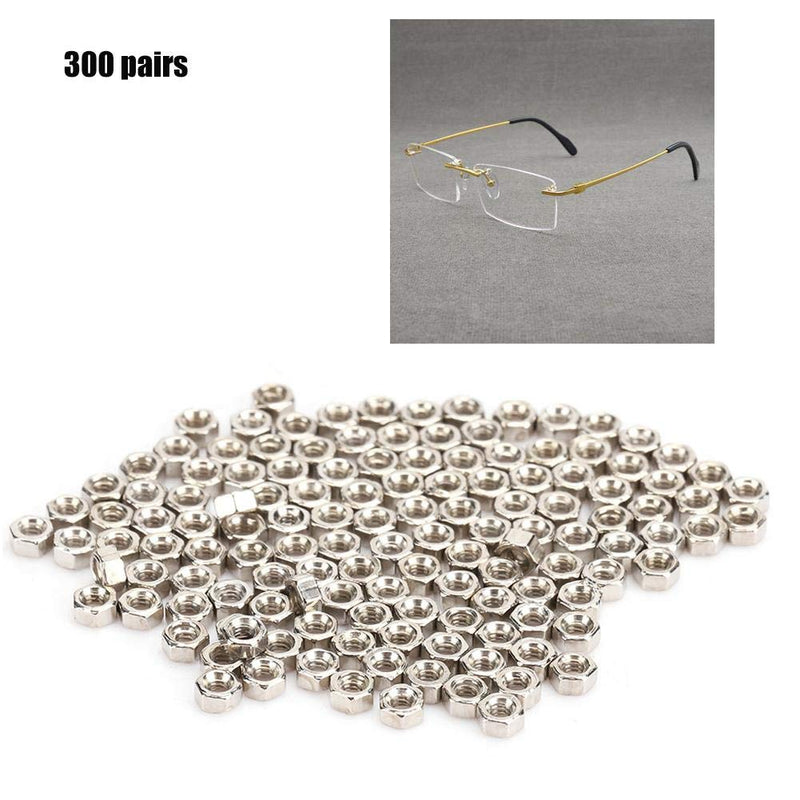 [Australia - AusPower] - 300 Pairs Rimless Glasses Screw, Hex Nuts 1.4 Nut Cap Eyeglasses Repairing Parts, Stainless Steel Sunglass Repair Tool 