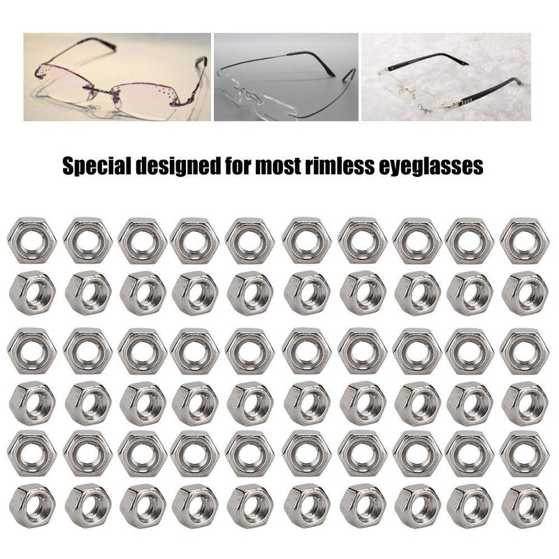 [Australia - AusPower] - 300 Pairs Rimless Glasses Screw, Hex Nuts 1.4 Nut Cap Eyeglasses Repairing Parts, Stainless Steel Sunglass Repair Tool 