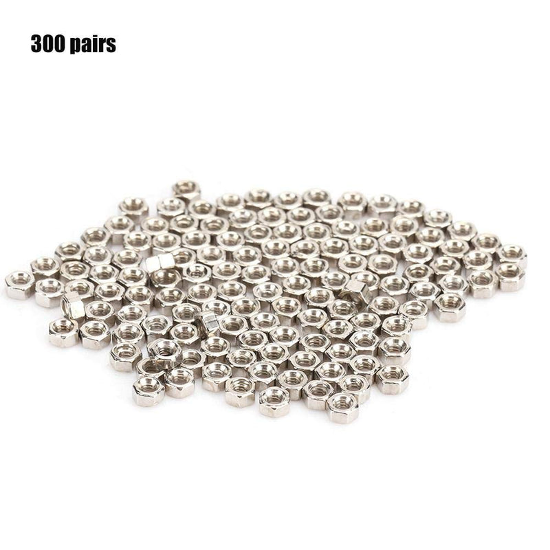 [Australia - AusPower] - 300 Pairs Rimless Glasses Screw, Hex Nuts 1.4 Nut Cap Eyeglasses Repairing Parts, Stainless Steel Sunglass Repair Tool 