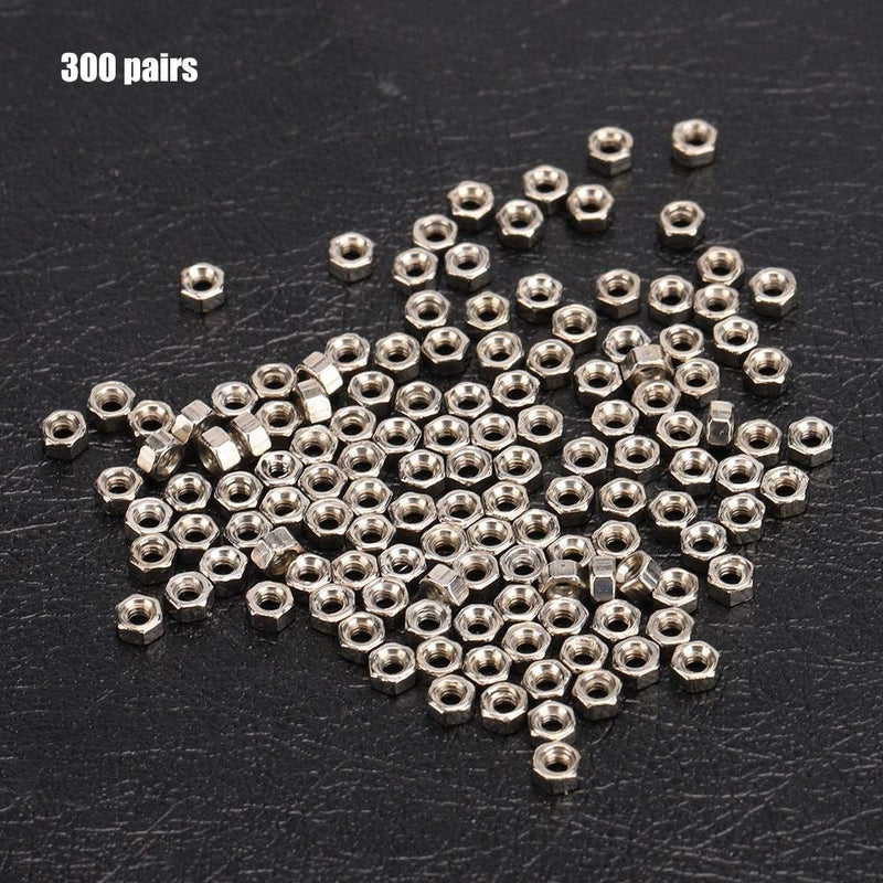 [Australia - AusPower] - 300 Pairs Rimless Glasses Screw, Hex Nuts 1.4 Nut Cap Eyeglasses Repairing Parts, Stainless Steel Sunglass Repair Tool 