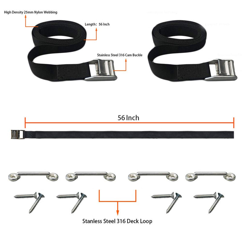 Pool spa part 2-pack 56" battery tie-down straps with stainless steel 316 buckle, eye strap mounts, and screws for secure installation.